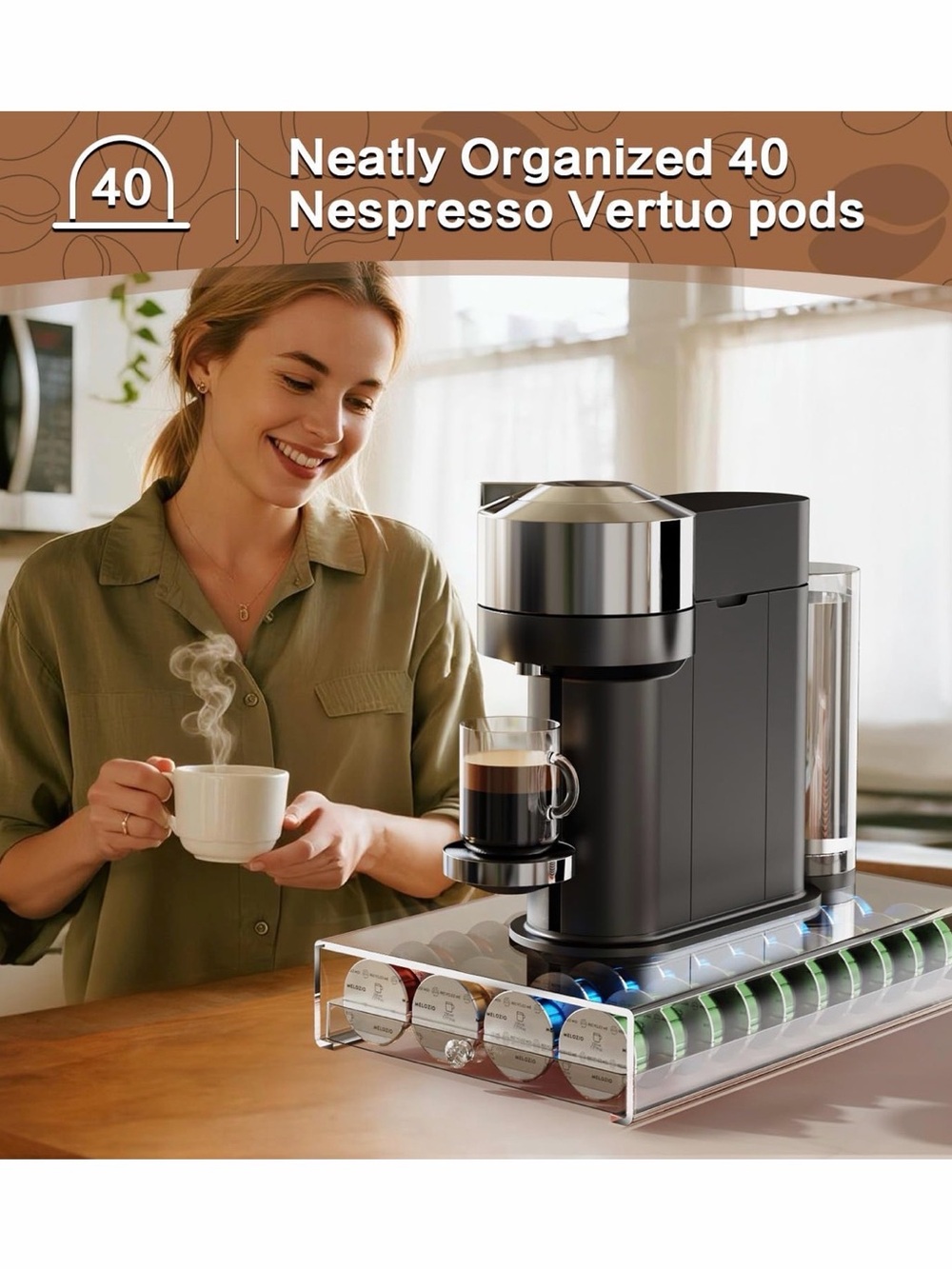 Nespresso Vertuo Coffee Pods Acrylic Holder Drawer Organizer 40 Pods Upgrade - Picture 6 of 7